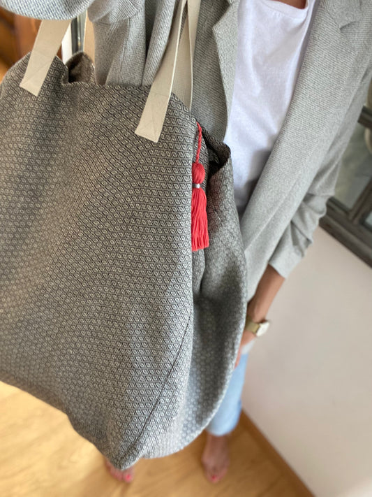 XL Shopper - Raute-Muster schwarz Leinen