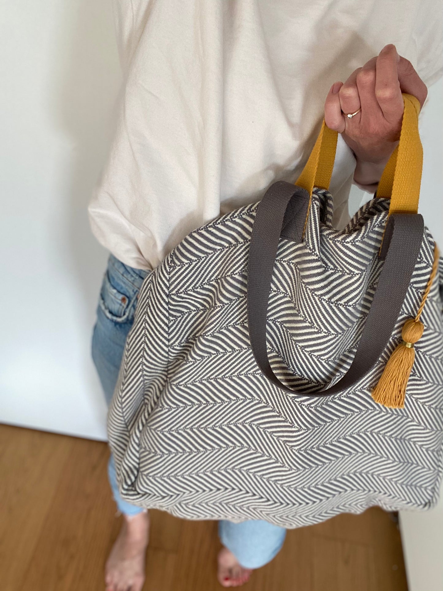 XL Shopper - Chevron-Muster grau (handgewebt)