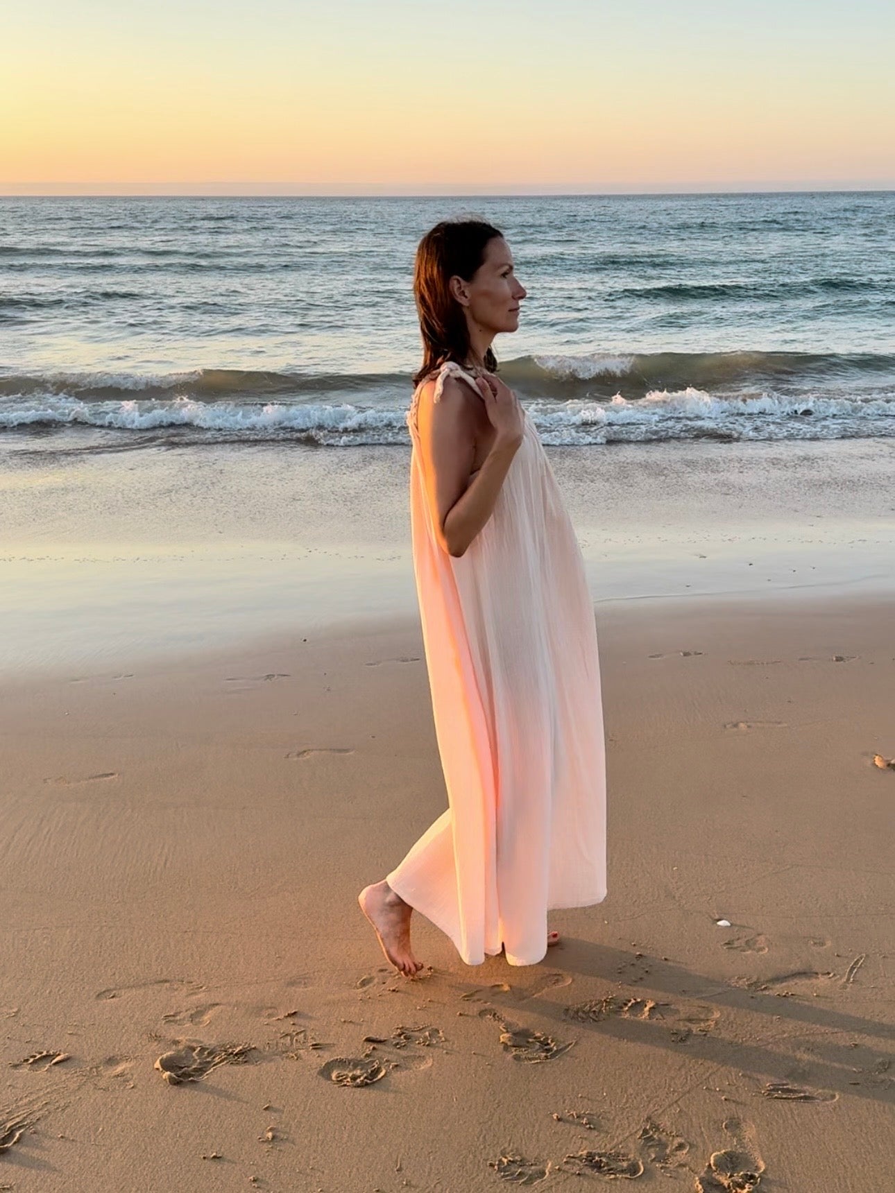 LILIA Kleid long Musselin im Farbton Cream