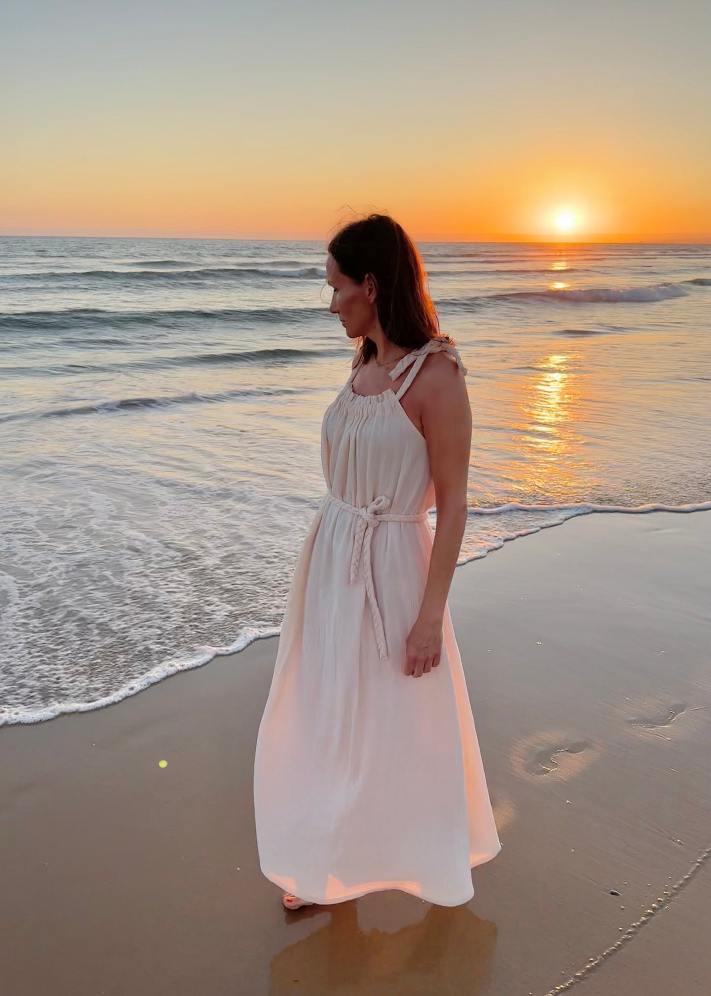 LILIA Kleid long Musselin im Farbton Cream