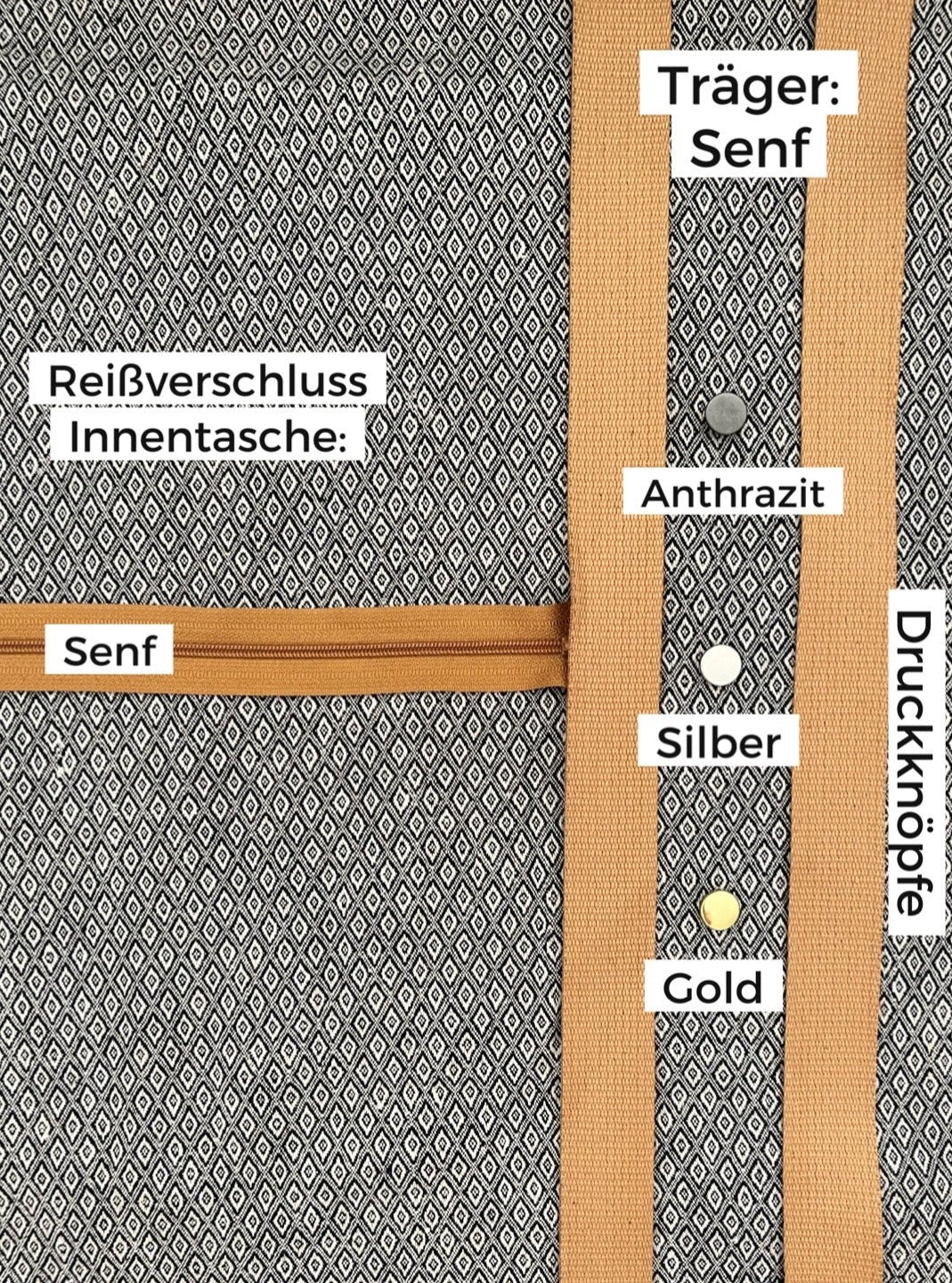 Raute-Muster, Träger: Senf