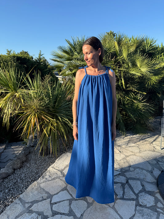 ELISE Kleid Musselin im Farbton Bright Blue aus 100% Bio-Baumwolle 
