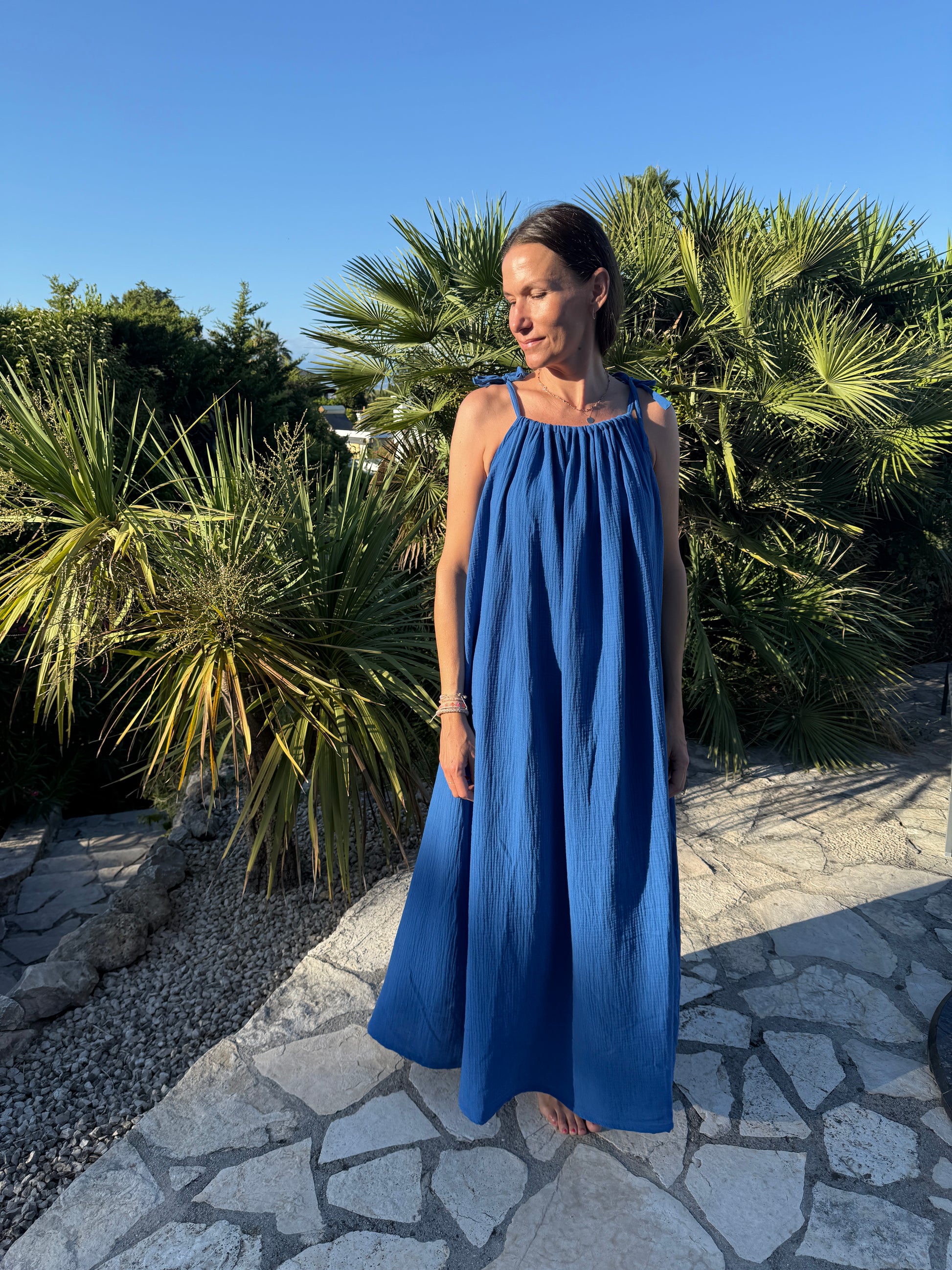 ELISE Kleid Musselin im Farbton Bright Blue aus 100% Bio-Baumwolle 