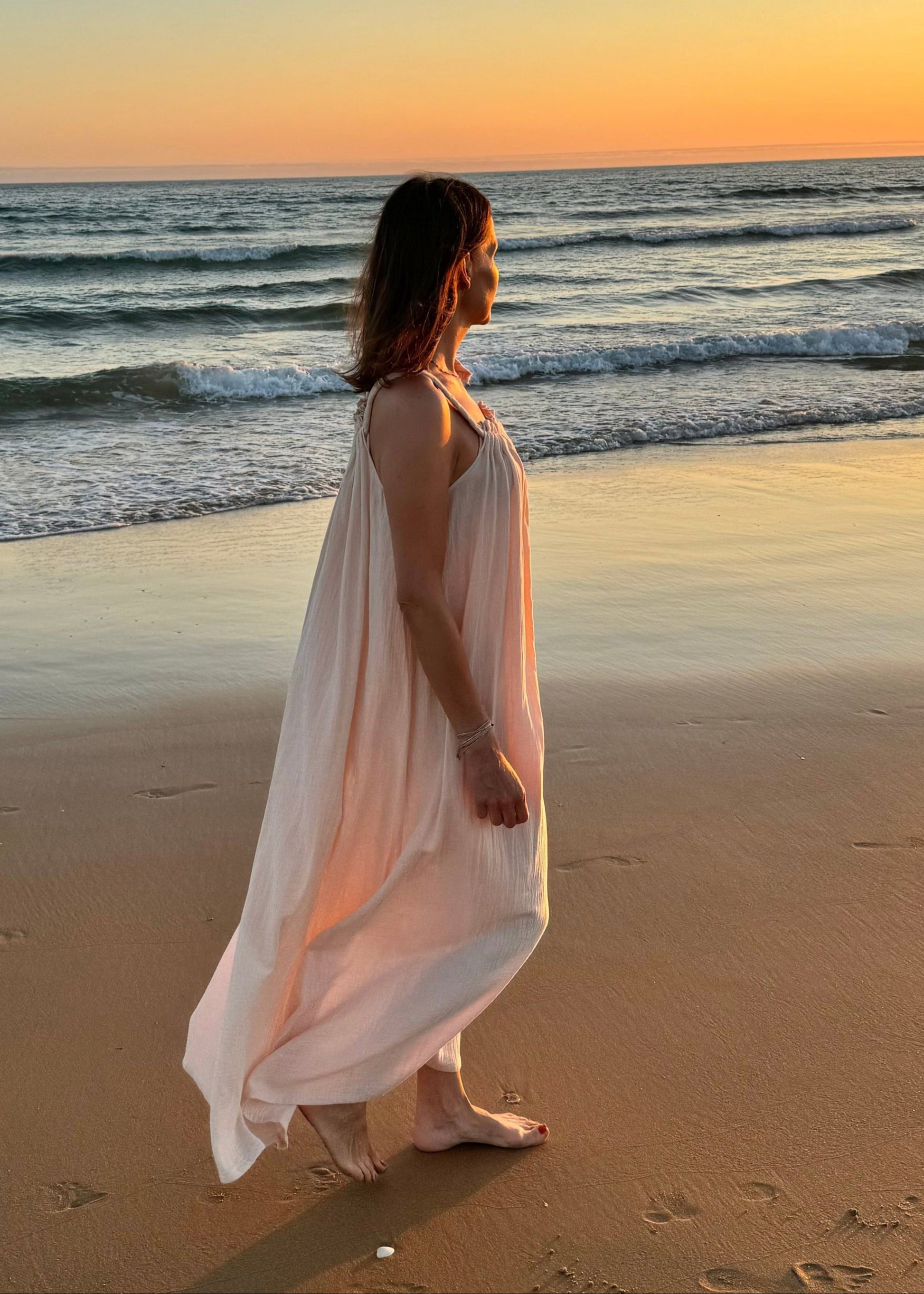 LILIA Kleid long Musselin im Farbton Cream
