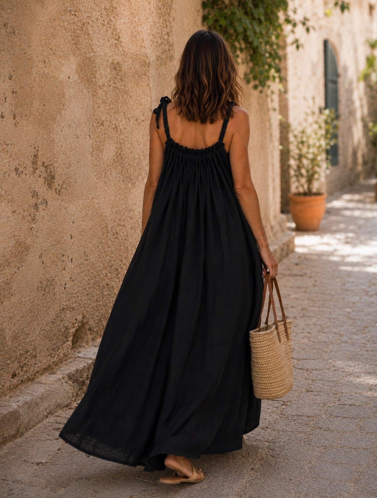 LILIA Kleid long Musselin im Farbton Black