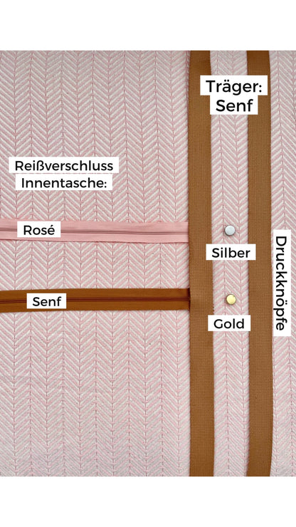 Farbauswahl XL Shopper Chevron-Muster roséfarben: Träger Senf